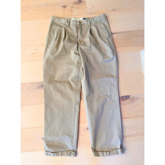 Y2K GAP Mens Chinos Size 34/32 Khaki Pleated Cuffed Classic Twee Preppy Casual - Picture 2 of 10